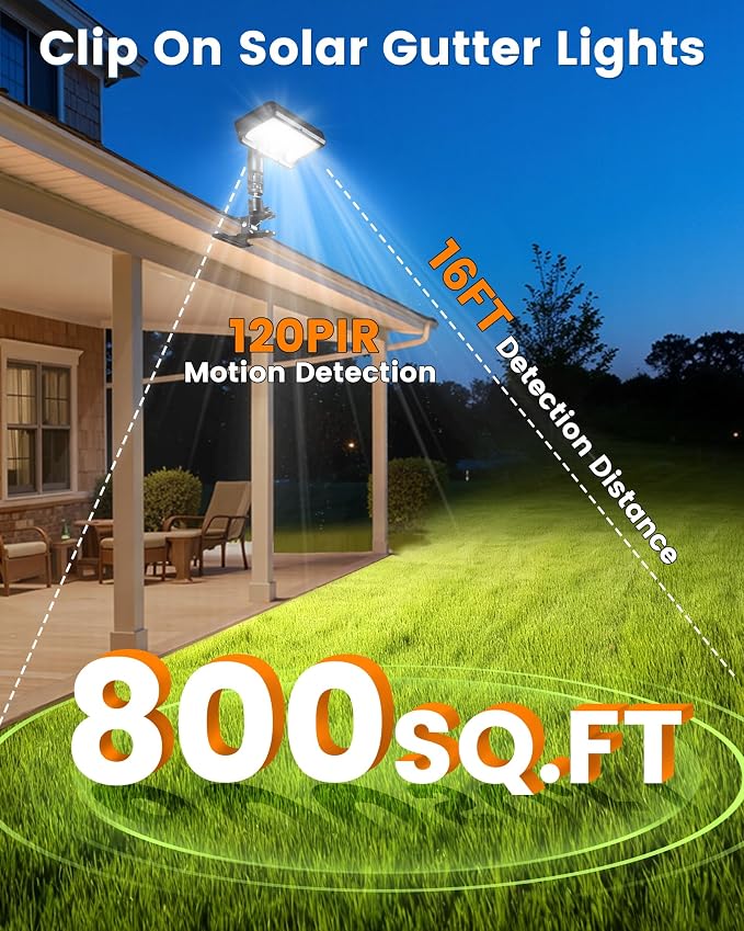 Clip on Solar Lights Outdoor, Solar Powered Motion Sensor Lights with 600LM, Security Lights, 3 Color Modes Waterproof Solar Lights for Fence, Deck, Patio, Garage, Camping,1Pack