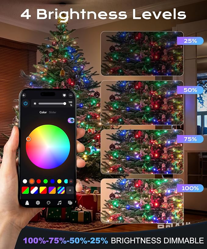 Smart 99ft 200 LED Christmas Halloween Fairy String Lights | App & remote DIY color changing orange, purple & RGB twinkle glow; ideal for indoor or outdoor whole house holiday decor.