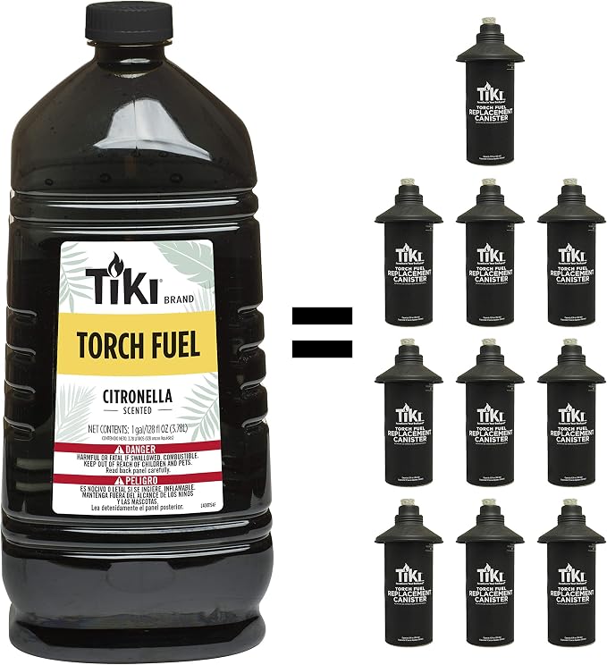 TIKI Citronella Torch Fuel - 1 Gallon (128 oz.), Easy Pour, Long-Lasting for Outdoor Torches & Table Torches, with Citronella & Lemongrass Oil, for Patio, Garden & Backyard Use