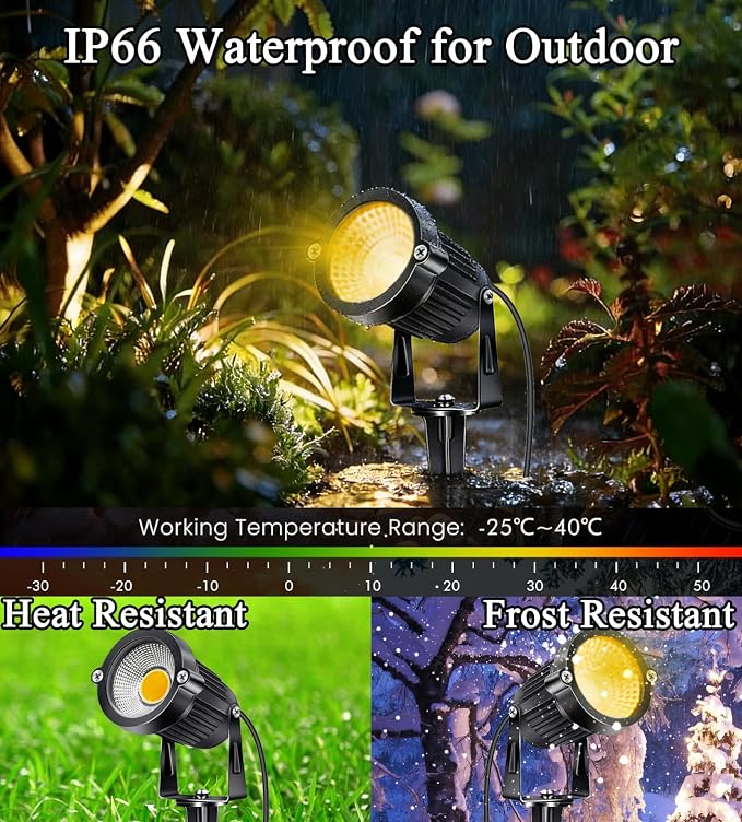 Low Voltage Landscape Lighting with Connectors Spotlights Outdoor Landscape Lights LED Garden Spot Lights 5W 500LM 12V 24V IP66 Waterproof for Garden Pathway Yard Walls Trees Flags(4 Pack)