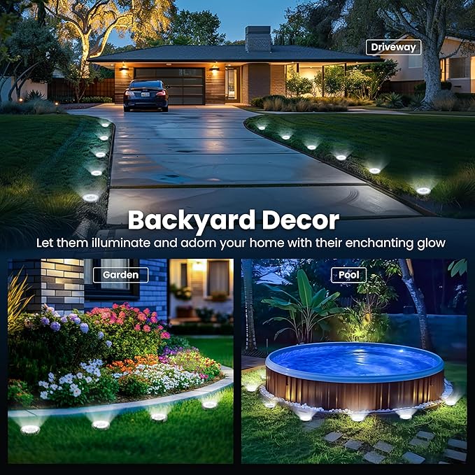 SOLPEX 16 Pack Solar Ground Lights Outdoor, Backyard Decor Cool White | IP65 Waterproof Stainless Steel Landscape Lighting for Walkway, Driveway, Pathway, Garden, Patio