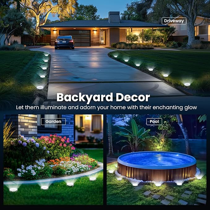 SOLPEX 10 Pack Solar Ground Lights Outdoor, Backyard Decor Cool White | IP65 Waterproof Stainless Steel Landscape Lighting for Walkway, Driveway, Pathway, Garden, Patio