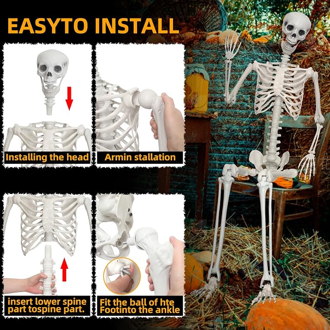 5.9Ft/180cm Giant Skeleton Poseable Skeleton Realistic Full Body Bones for Halloween Decorations