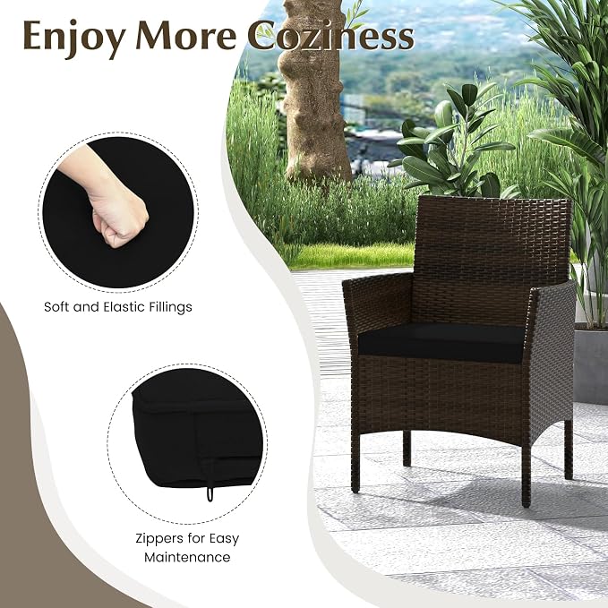 Tangkula 4 Piece Patio Rattan Conversation Set, Outdoor Wicker Furniture Set with Chair, Loveseat & Tempered Glass Table, Cozy Seat Cushions, Outside Sectional Sofa Set for Backyard, Porch (1,Black)