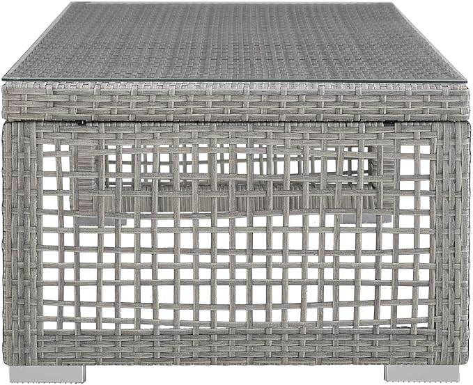 Modway Aura Wicker Rattan Outdoor Patio Tempered Glass Coffee Table in Gray