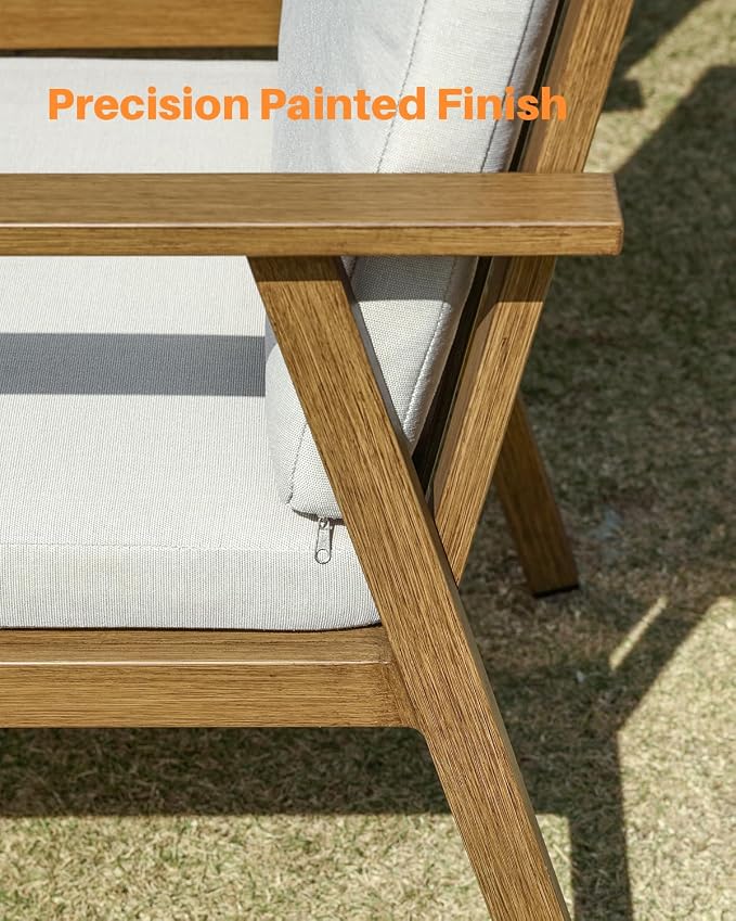 7 Pieces Patio Dining Set for 6, Never-Rust Aluminum Outdoor Table and Chair Set, Outdoor Dining Set with Cushions, Outdoor Patio Table Sets with Umbrella Hole for Deck Garden Pool, Teak