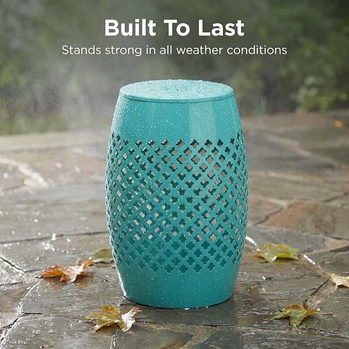 12" Outdoor Side Table, Metal Cutout Drum Side Table, Patio Garden Stool | Coffee End Tables for Small Spaces, Living Room, Backyard, Poolside
