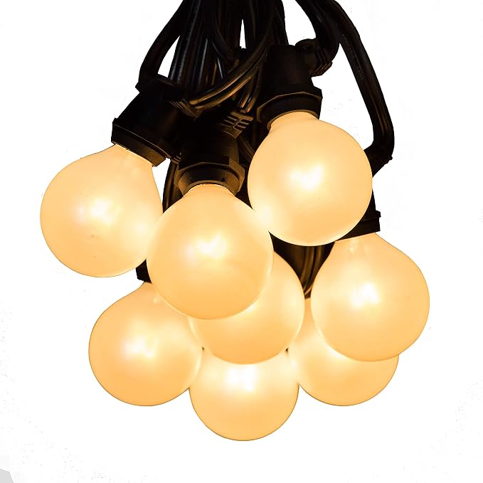 White Pearl Outdoor Patio Globe String Lights (Commercial 100 Foot 80 Socket - G50 White Pearl 2 Inch Bulbs - Black Wire)