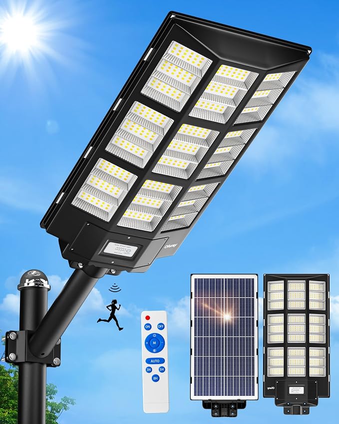 Solar Street Lights Outdoor, Of-7200W Commercial Parking Lot Light | Solar Flood Light, LED Area Light with Motion Sensor, Dusk to Dawn, Remote Control for Security Lighting in Streets, Barns