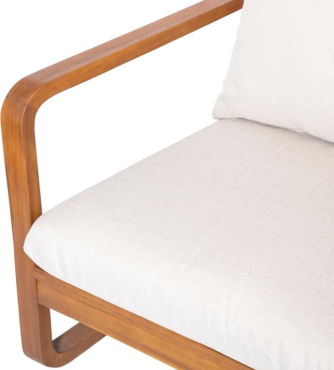 Christopher Knight Home Myra Acacia Wood Outdoor Loveseat and Coffee Table Set, 2 Piece Patio Furniture Set with Cushions, Patio Conversation Set with Slatted Design for Backyard, Teak + Beige