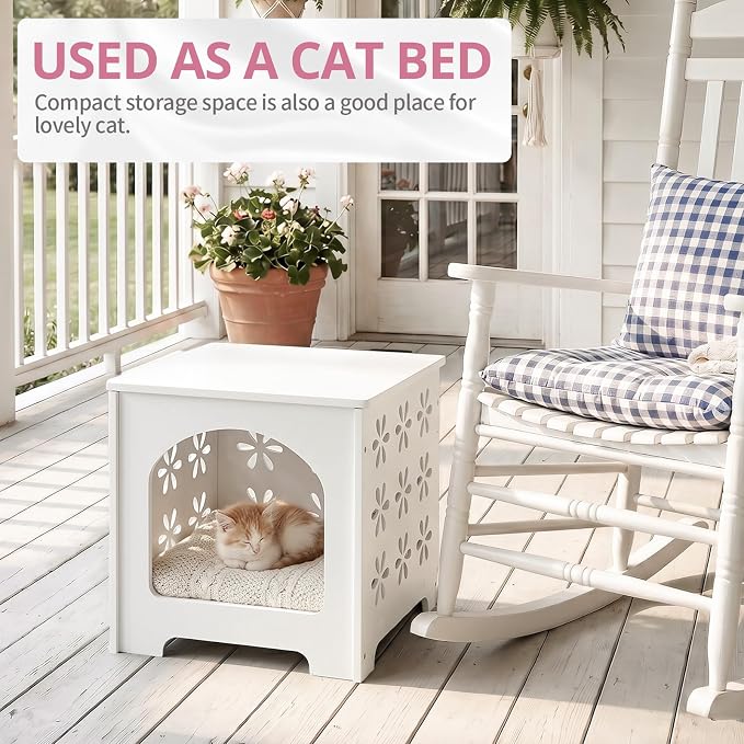 Outvita Side Table for Indoor & Outdoor, Square Modern Side Table with Storage Layer, Night Stand, Bedside Table, Tooless Assembly for Patio, Living Room, Bedroom