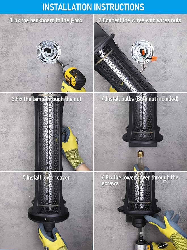 LEONLITE Large 21 Inch Outdoor Wall Lights, Classical Style Wall Lantern, Max 60W E26 Base, Vintage Grid Exterior Light Fixtures Wall Mount, Porch Light, Wall Sconce for Patio Garage, Black