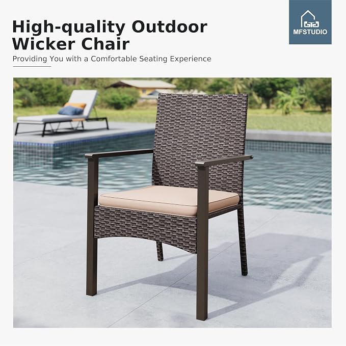MFSTUDIO Patio Table and Chairs for 4, 5 Piece Outdoor Dining Set, Patio Round Table & Wicker Chairs, All Weather Outdoor Rattan Dining Furniture for Deck, Backyard