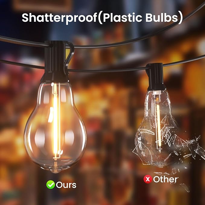 Outdoor String Lights 100FT Patio Lights Waterproof for Backyard Porch Deck | 2FT Bulbs Spacing, 100FT Connectable Outside Lighting with 43 Shatterproof Dimmable LED Edison Bulbs for Garden Balcony Party