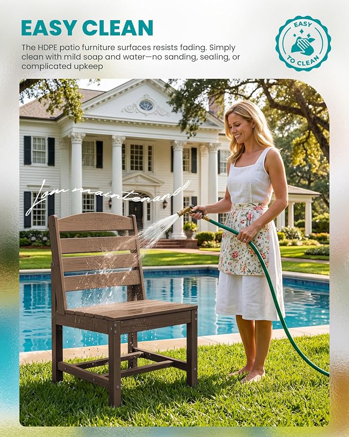 SERWALL All Weather Armless Outdoor Dining Chair Set of 2, Brown | Armless Dining Chairs built to last with 330 lb capacity. Compact 24.6"Dx19.3"Wx33.6"H. Weatherproof & easy to clean.