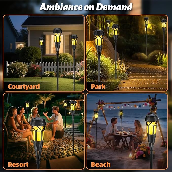 Flickering Flames Torch Light Solar Garden Lights Waterproof Landscape Lighting - 8 Pack