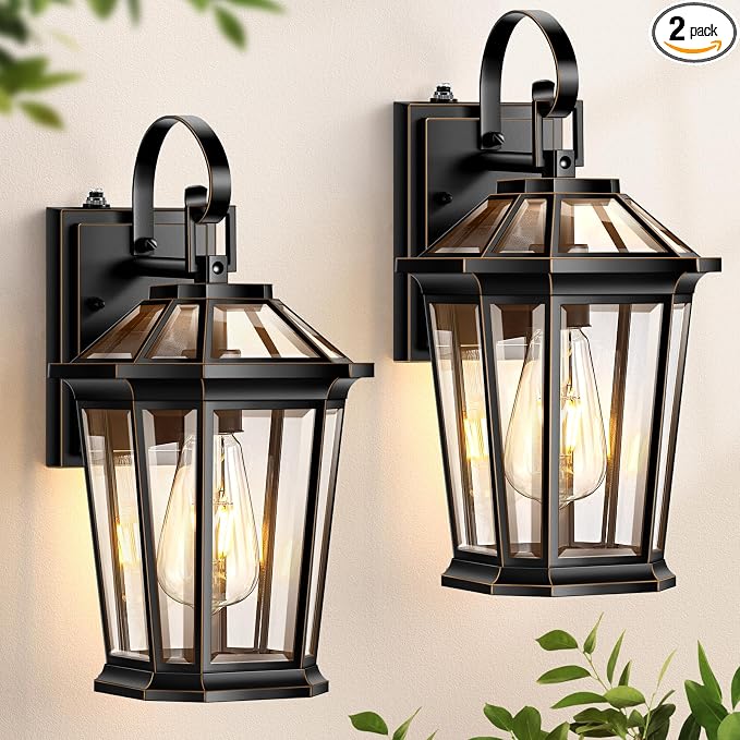 VIANIS Dusk to Dawn Exterior Light Fixture, Waterproof Outdoor Wall Sconce Porch Light for House, 100% Anti-Rust Aluminum Outside House Lights, Farmhouse Coach Lantern for Garage, Front Door 2Pcs