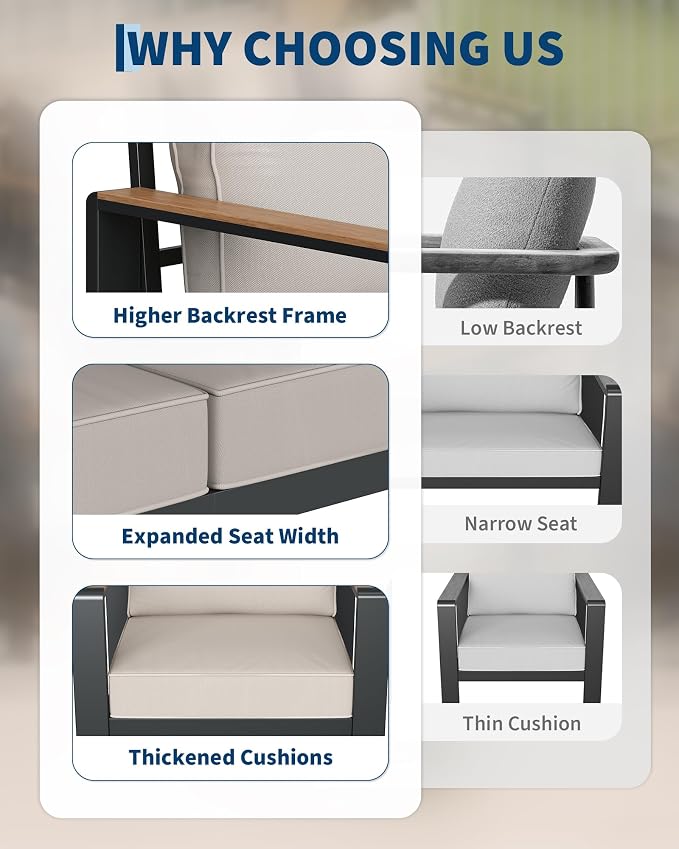 Garvee Aluminum Patio Furniture Set 5 Seats, Generous Outdoor Sectional with Washable Thick Cushions and Coffee Table, Patio Conversation Sets for Porch, Balcony, Deck, Yard