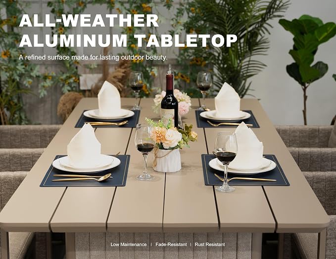 PURPLE LEAF 157-Inch Aluminum Patio Dining Set for Grand Party Hosts, 13-Piece Outdoor Dining Table and Chairs with Sun-Resistant Olefin Cushions for Backyard Dinner Parties and Poolside Hosting Beige