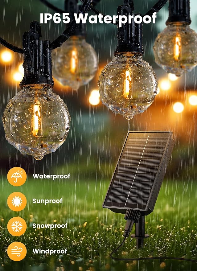 Brightown 38FT 16LED Solar String Lights Outdoor with Remote & USB Port | Shatterproof Bulbs, Dimmable & Timable, 3 Modes, Solar Patio Lights with a Mount Clip for Camping Backyard Garden Decor