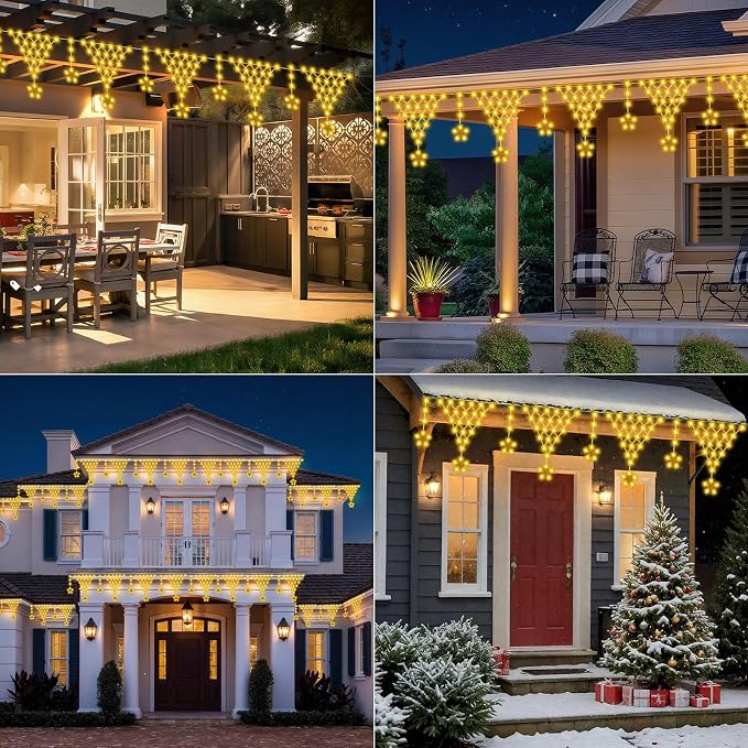 Outdoor Christmas Lights, 14FT 218 LED Curtain Lights, Hanging Fairy String Light, Plug-in LED String Light for Wedding, Party, Indoor, Christmas Decoration - Warm White