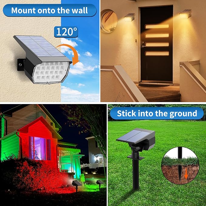 Tadyreal Solar Color Changing Spot Lights Outdoor Waterproof Colored RGB Solar Powered Landscape Lights for Yard 7 Lighting Modes Multicolor Solar Spotlights for Pathway Garden Outside (10 Pack)