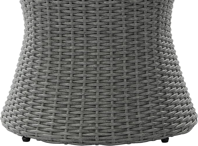 Christopher Knight Home Fenton 17.5" Outdoor Side Table, Round Patio End Table with Wood Top and Wicker Base, Small Outdoor Coffee Table for Balcony Garden Poolside, Accent Garden Stool, Grey+Natural