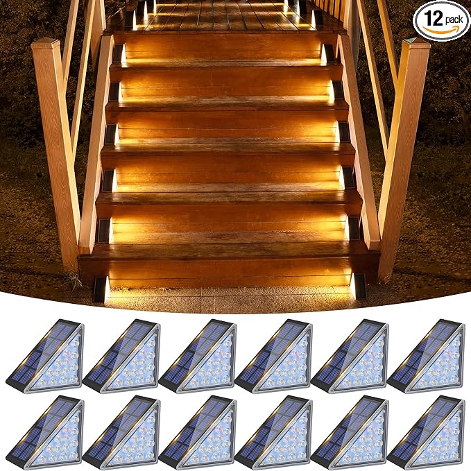 VOLISUN Solar Step Lights for Outside 12 Pack, Solar Stair Lights Outdoor | Waterproof IP67, LED Outdoor Step Light, 80 Lumen, Deck Light for Outside, Front Porch and Patio(Black)