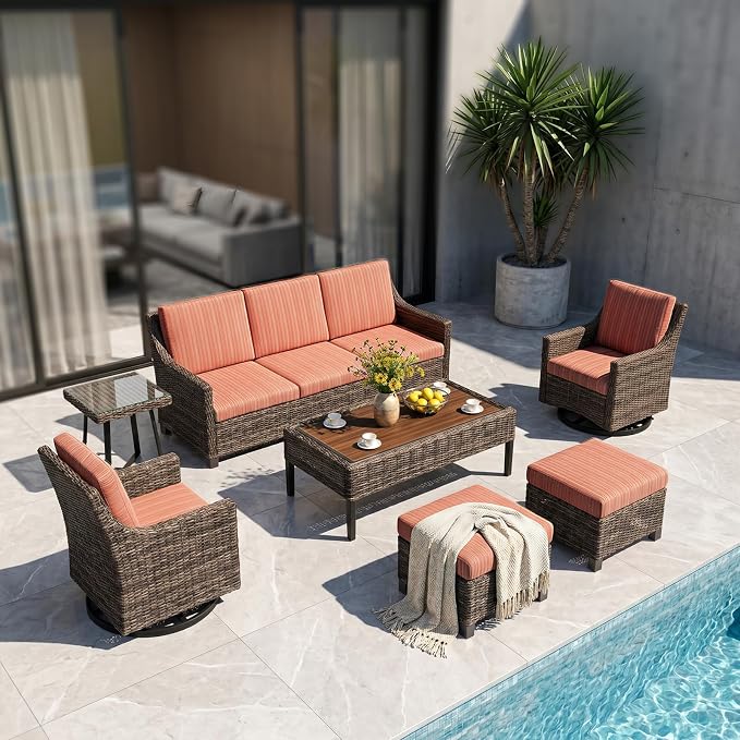Wicker Patio Conversation Set, Outdoor Patio Furniture Set with Deep Seating, Wide Armrests & Thick Cushions, All-Weather Outdoor Furniture Set for Patio, Porch, Deck & Backyard