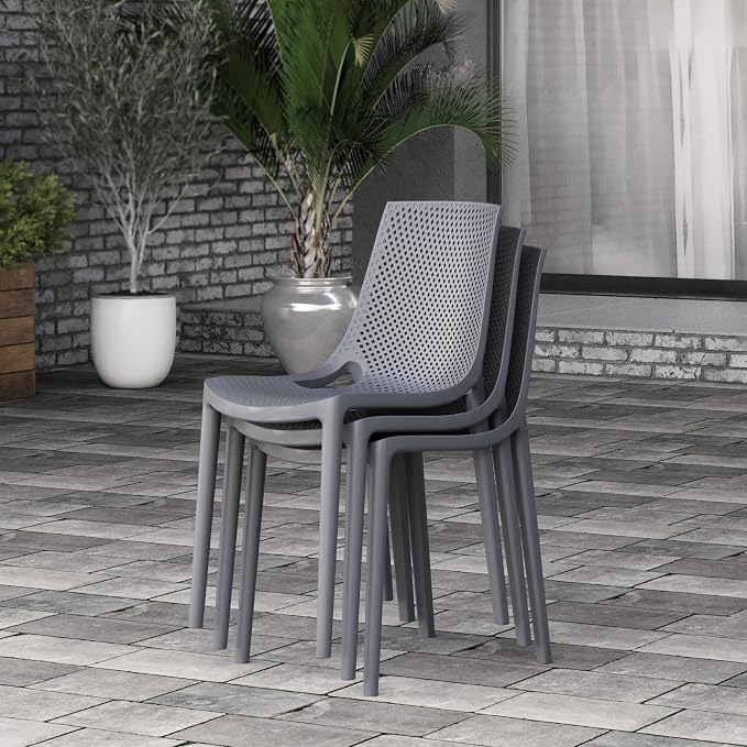 Urban Elements Melbourne 7-Piece Patio Furniture Set | Teak Finish 100% FSC Eucalyptus Wood | Backyard Furniture, Outside Table and Chairs, Round Outdoor Dining Set, 7-Piece Grey