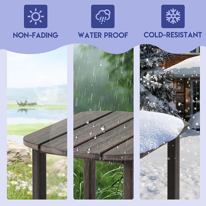 LZRS Patio End Table, Heavy Duty HDPE Outdoor Coffee Table with Wood Texture, Weatherproof Composite Table for Adirondack Chairs, Deck, Pool, Indoor/Outdoor, No Peeling Cracking(Brown Mixture)