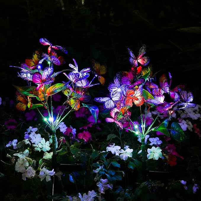 Adecorty Solar Garden Lights Solar Lights Outdoor Waterproof Decorative 4 Pack with 88 LED 68 Butterfly Solar Lights for Garden Yard Decor Christmas Decorations, Gifts for Mother's Day Mom