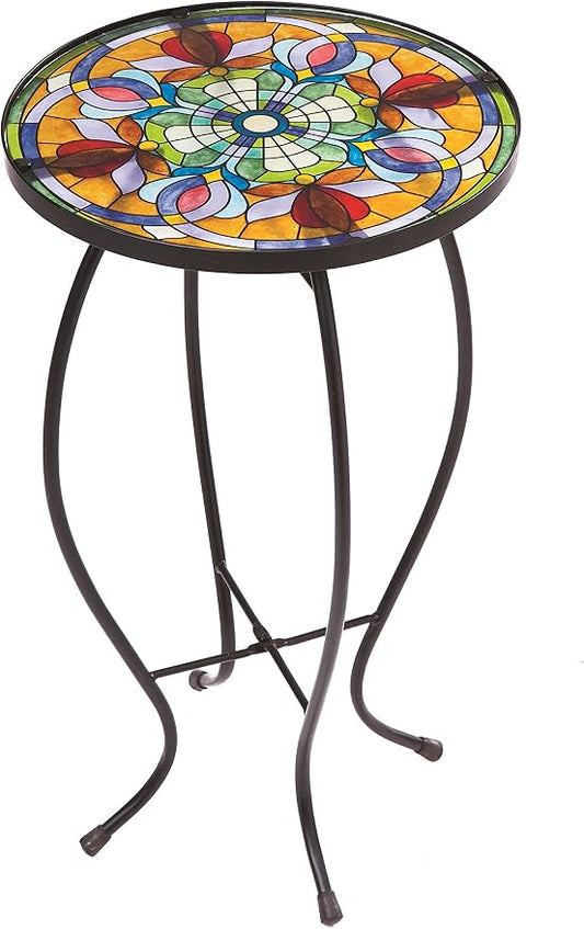 Evergreen Garden Tiffany-Inspired Floral Side Table for Patio or Garden Indoor Outdoor Side Tables for Your Patio, Lawn, Garden or Home Décor
