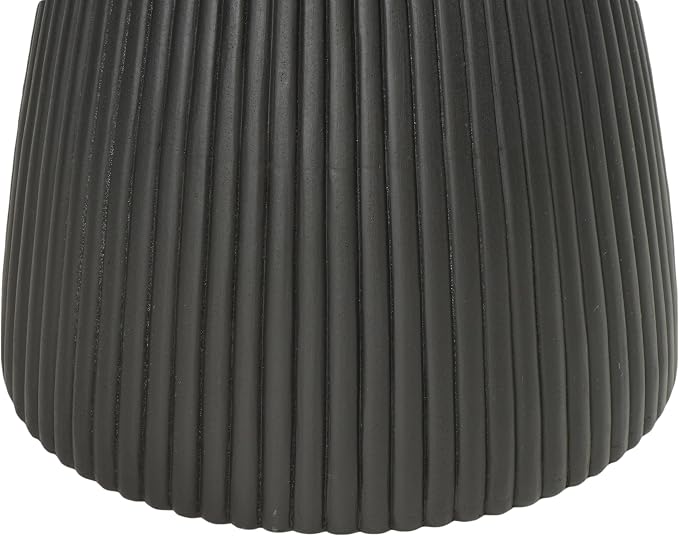 Christopher Knight Home Round Side Table, Outdoor Concrete End Table, Vertical Texture Accent Table, Decorative Side Table, Stylish End Table for Patio Balcony Beach Pool Side, Matte Black