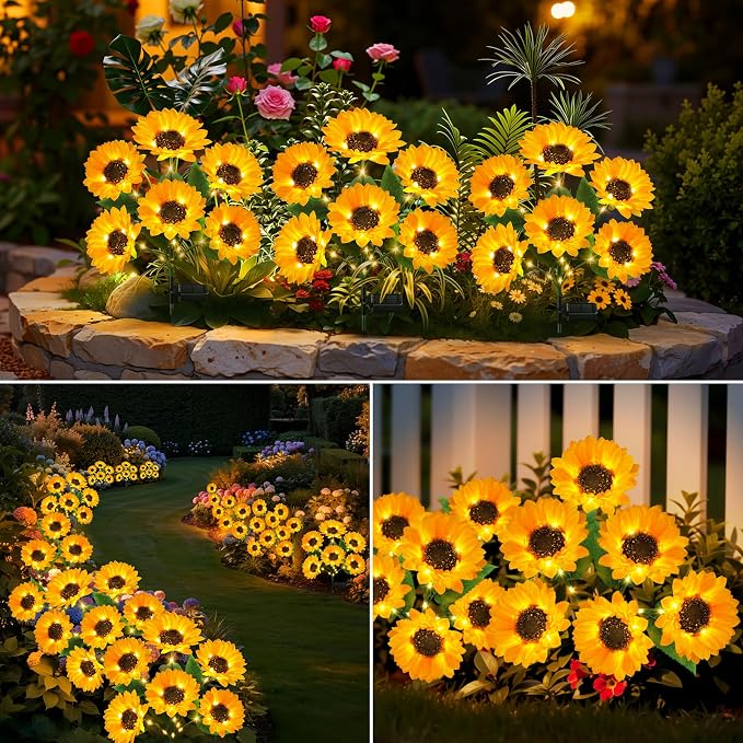 6 Pack Solar Sunflower Lights Outdoor, 36 Bright Flowers for Garden Decor | Sunflowers Decor, Lifelike Solar Flower Lights Waterproof for Garden, Flower Beds, Yards, Patios, Gift for Women Mom Grandma
