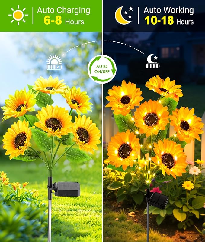 LETMY 6Pack Solar Lights Outdoor Garden Decor, Upgraded Solar Garden Lights with 36 Sunflower Lights, Solar Flowers Outdoor Waterproof IP65 for Garden Flower Bed Yard Decor, Gift for Women Mom Grandma