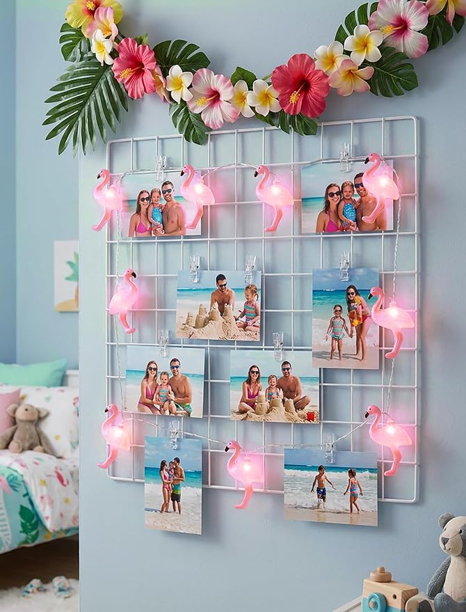 8.5Ft Summer Themed Tropical Beach Lights, 10L Pink Flamingo String Lights | Indoor Outdoor LED Party Lights for Bedroom Birthday Wedding Holiday Hawaiian Tiki Tropical Party Décor