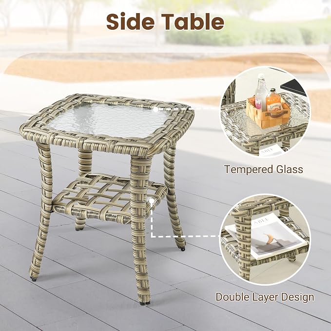 Rattan Patio Furniture Set with Swivel Chairs,6 Pieces Outdoor Sectional with Glowing Coffee Table,Out Door Furniture Conversation Set,Black