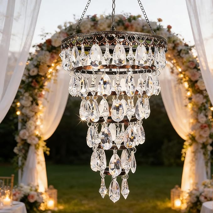 Solar Hanging Crystal Chandelier Outdoor Waterproof Garden Light | Acrylic Beads Bright Warm LED Tree Hanging Lantern for Mom's Gifts Garden Gazebo, Party, Wedding Garden Decor