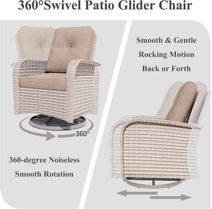 Patio Furniture Set, 12-Piece Outdoor Sectional Sofa with Swivel Rocker Chairs & Ottomans, Wicker Patio Conversation Set with Coffee Table, Khaki Cushions