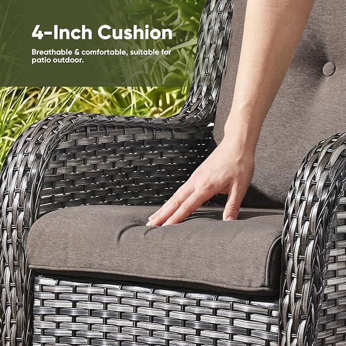 Rilyson Patio Chairs Outdoor Wicker Chair - Rattan Dining Chairs Porch Chairs Outside Club Chairs with High Back and Deep Seating(Mixed Grey/Grey)