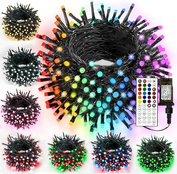 Smart Color Changing Christmas Lights String with Remote 66FT 200 LED RGB | Remote Control, 8 Modes, Timer, Adjustable brightness, Waterproof Lights for Indoor Outdoor Classroom Christmas Decor