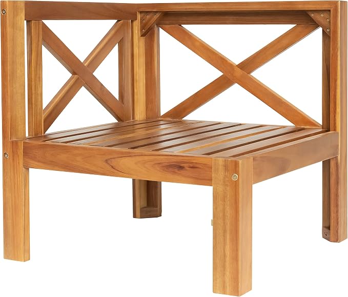 Acacia Wood 5-Piece Patio Sectional Sofa Set, All-Weather Outdoor Conversation Set, Corner Design Patio Set with Coffee Table and Updated Cushions for Backyard Porch Courtyard Poolside (Natural+Beige)