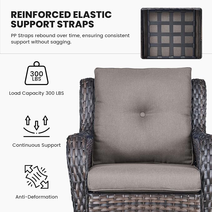 Belord Wicker Furniture 4 Pieces Outdoor Patio Furniture Set Patio Chairs with Ottomans Conversation Set for Porch Garden Deck Balcony Poolside