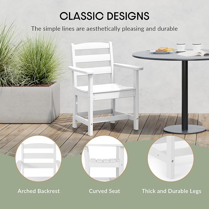 WestinTrends Ashore 5-Piece HDPE Outdoor Square Patio Dining Table Set with Armchairs, White