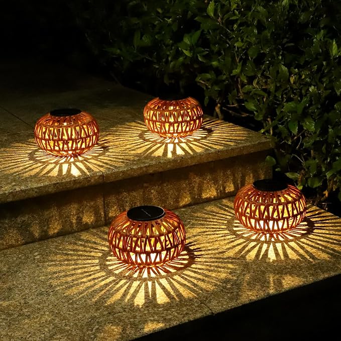 2 Pack Solar Lanterns Outdoor Waterproof, Outdoor Table Lamp Decor, Rattan Solar Lights Decorative, Small Tabletop Lantern Gifts for Mom, Grandma, Lantern Lights Outside for Garden, Yard, Steps