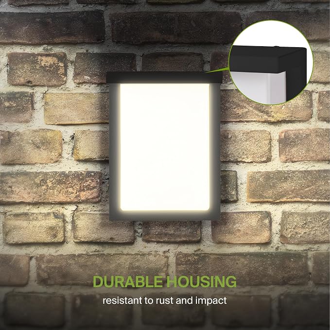 ASD LED 8" Outdoor Wall Light, Front Door House Sconce | 3CCT, Dimmable, Waterproof, ETL Listed | 12W 900LM 3000-5000K 120V | Exterior Patio Lighting Fixture, Flush Mount Porch Lamp | Black