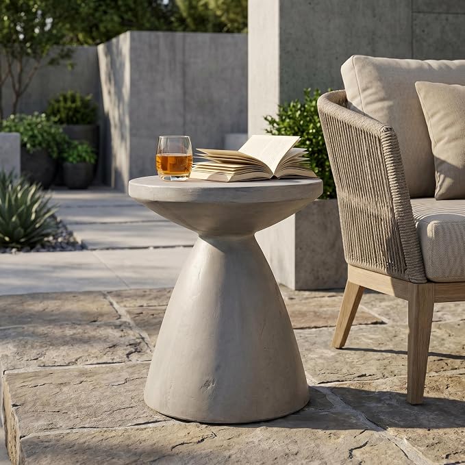 Outdoor Concrete Side Table, Light Grey