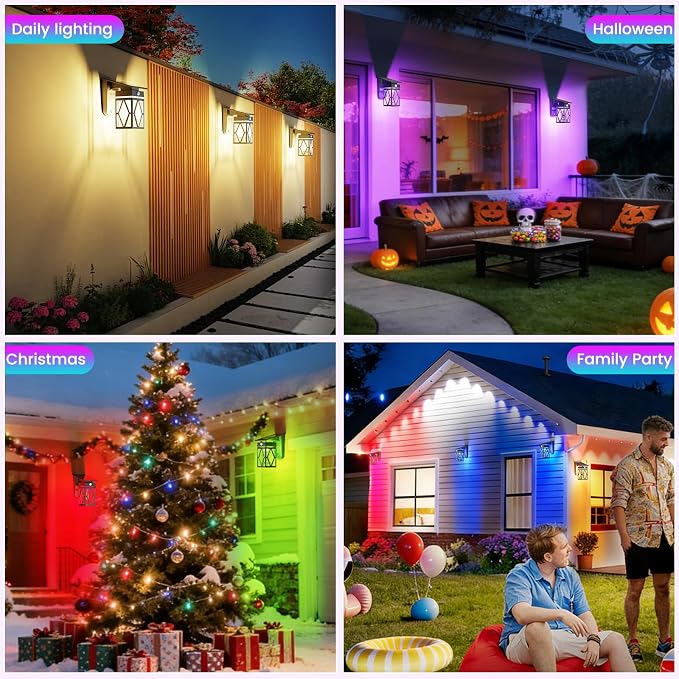 1 Pack Solar Porch Lights Outdoor with Dusk-to-Dawn Motion Sensor | 200LM RGB Lighting, E26 Bulb, 10 Color Modes (RGB Cycle / Fixed), IP65 Waterproof for Front Porch, Garage, Patio, Decorative