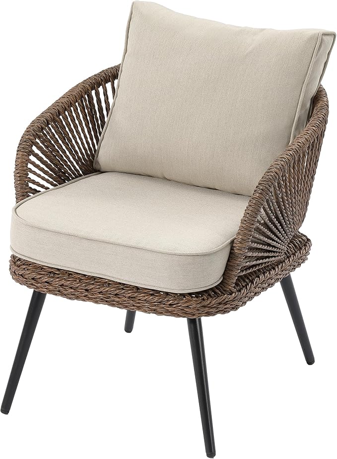 LITTLE TREE Wicker Patio Furniture Set with Coffee Table, 4 Piece Patio Sectional Furniture Set with Removable Cushions, Outdoor Conversation Set for Backyard, Garden, Porch, Balcony, Easy Assembly